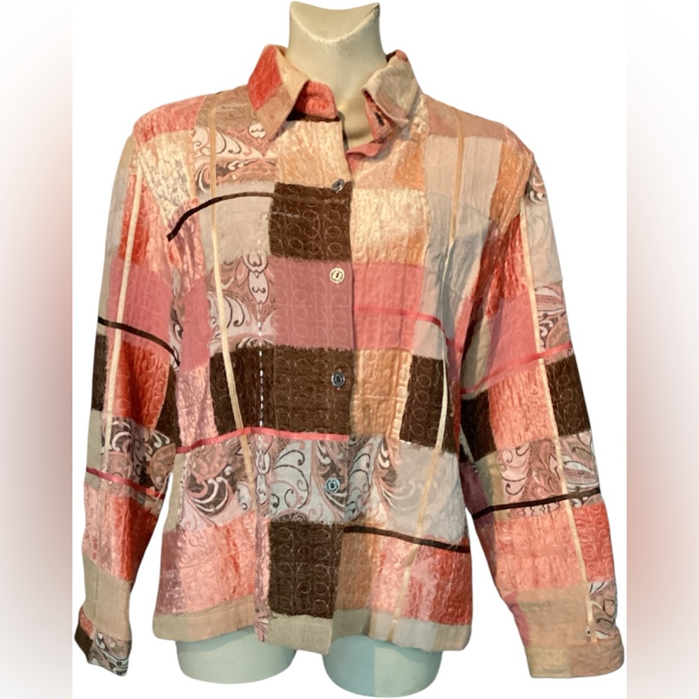 Multiples Patchwork Hippie Boho Button-Down Color… - image 1